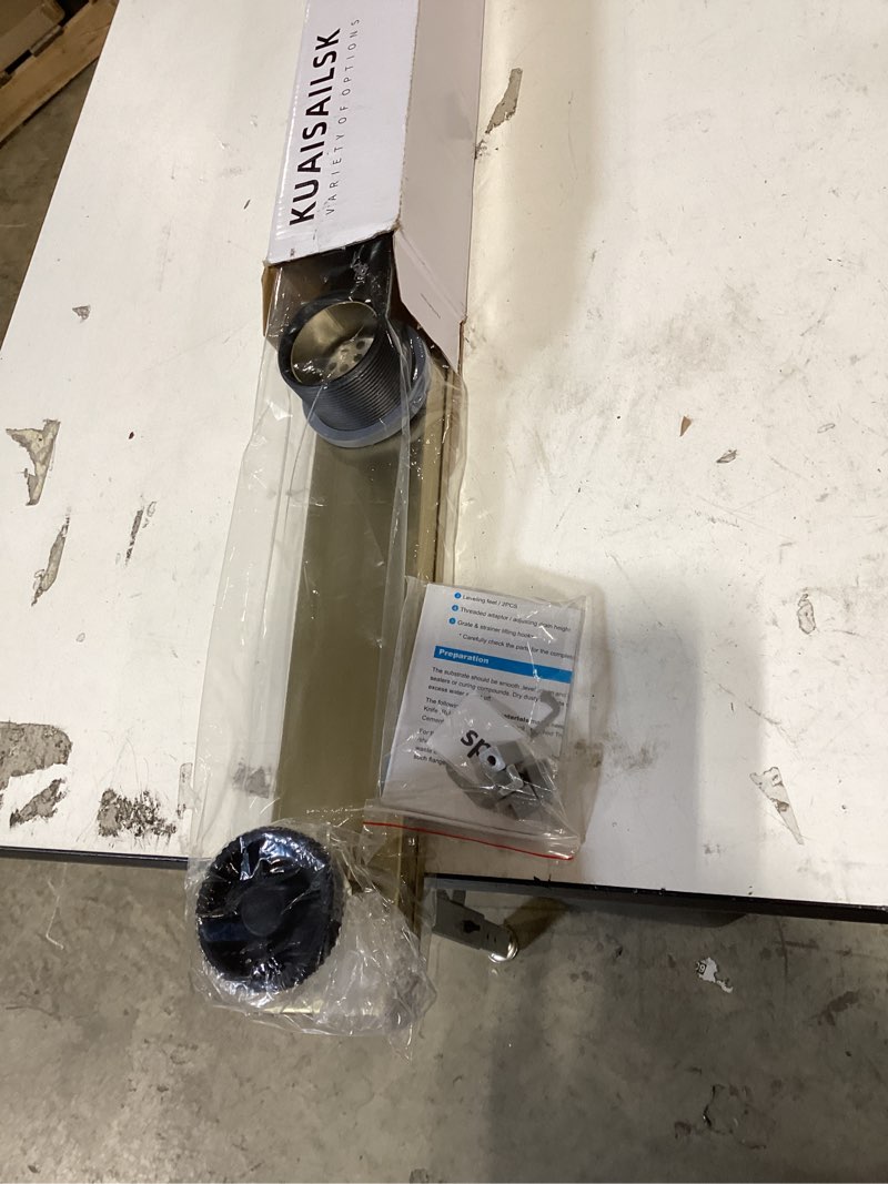 Condition photo showing New/Like New for linear shower drain ?with tile insert panels ?24 inch brushed gold 304 stainless steel rectangle shower floor drain?with hair catcher, adjustable feet 24inch brushed gold