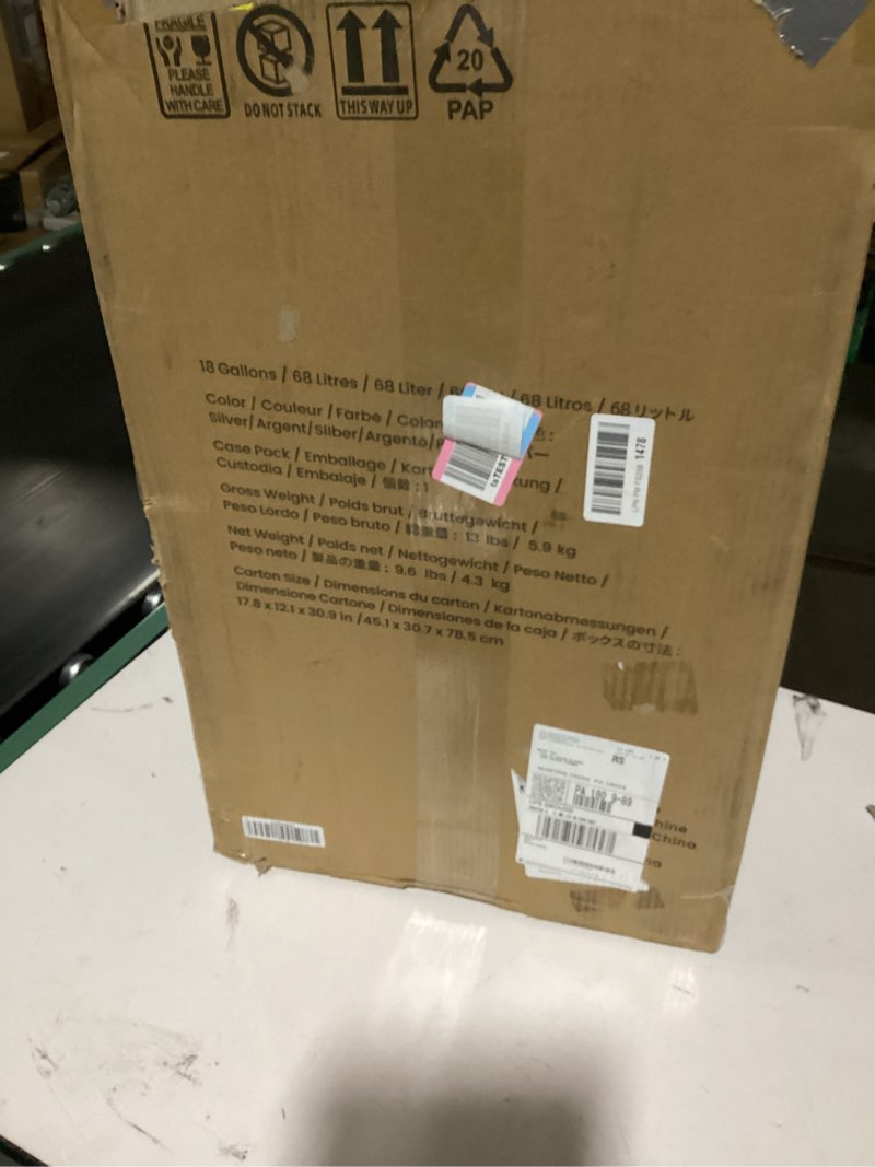 Condition photo showing Good Condition for (similar to) amazon basics smudge resistant rectangular trash can with soft-close foot pedal, brushed stainless steel, 50l/13.2 gal, 16.7x14.7x25.9 in, satin nickel finish satin nickel big, 50l/13.2 gal