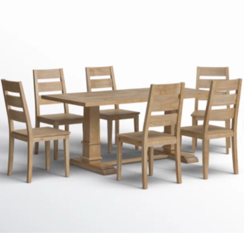 7-Piece 60\" Dining Table Set With 6 Upholstered Chairs, Farmhouse Solid Wood Dinner Table & Chairs Set For 6, For Dining Room, Kitchen Incomplete 