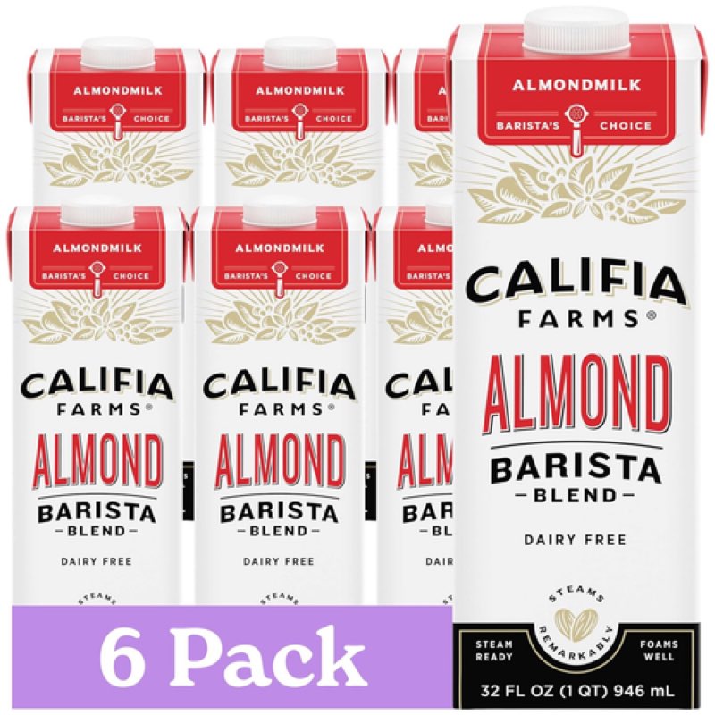 (Best by date 4/14/2026) Califia Farms Almond Barista Blend Milk 32oz (6 Pack) – Dairy-Free, Vegan, Shelf
