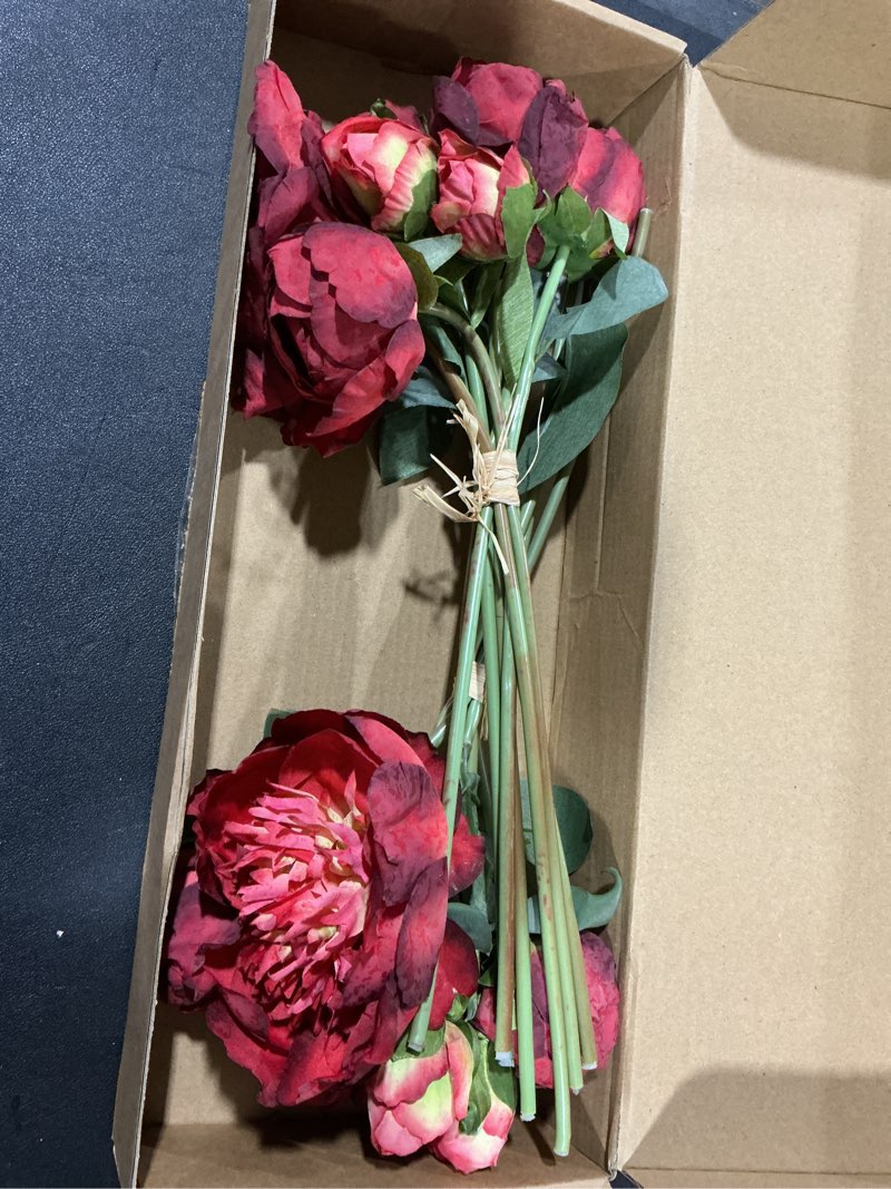 Condition photo showing Good Condition for 2 Bouquets Red Peonies Silk Flowers 14Heads Faux Peony Flowers Red Fake Peonies Flowers Artificial for Decorations for Wedding Bouquets Bridal Shower Decorations Home Office Party Decor