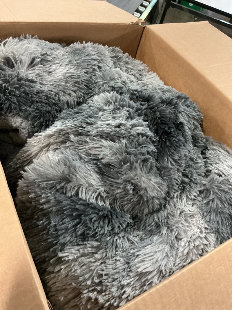 Condition photo showing As Is for Bedsure GentleSoft Fluffy Sherpa Fleece Faux Fur Blankets Queen Size for Bed, Bedroom Decor Winter Bedding Thick Warm Full Queen Blankets, Fuzzy Plush Soft Heavy Mink Cozy Gifts, Tie Dye Grey, 90x90 01- Tie Dye Grey Queen (90" x 90")