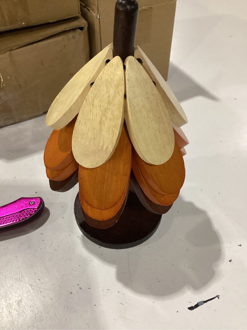 Condition photo showing Good Condition for wooden tree trivets for hot dishes, foldable hot pot holder and coasters | tree leaf pattern hot pot holders for kitchen heat resistant decorative table protector for counter, coffee, table, pans nature-star