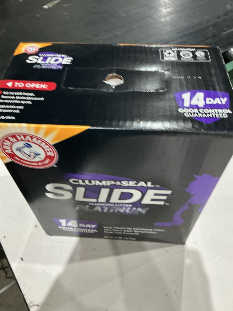 Condition photo showing Good Condition for arm & hammer clump & seal slide platinum multi-cat clumping litter, easy clean, superior odor control, 37 lbs