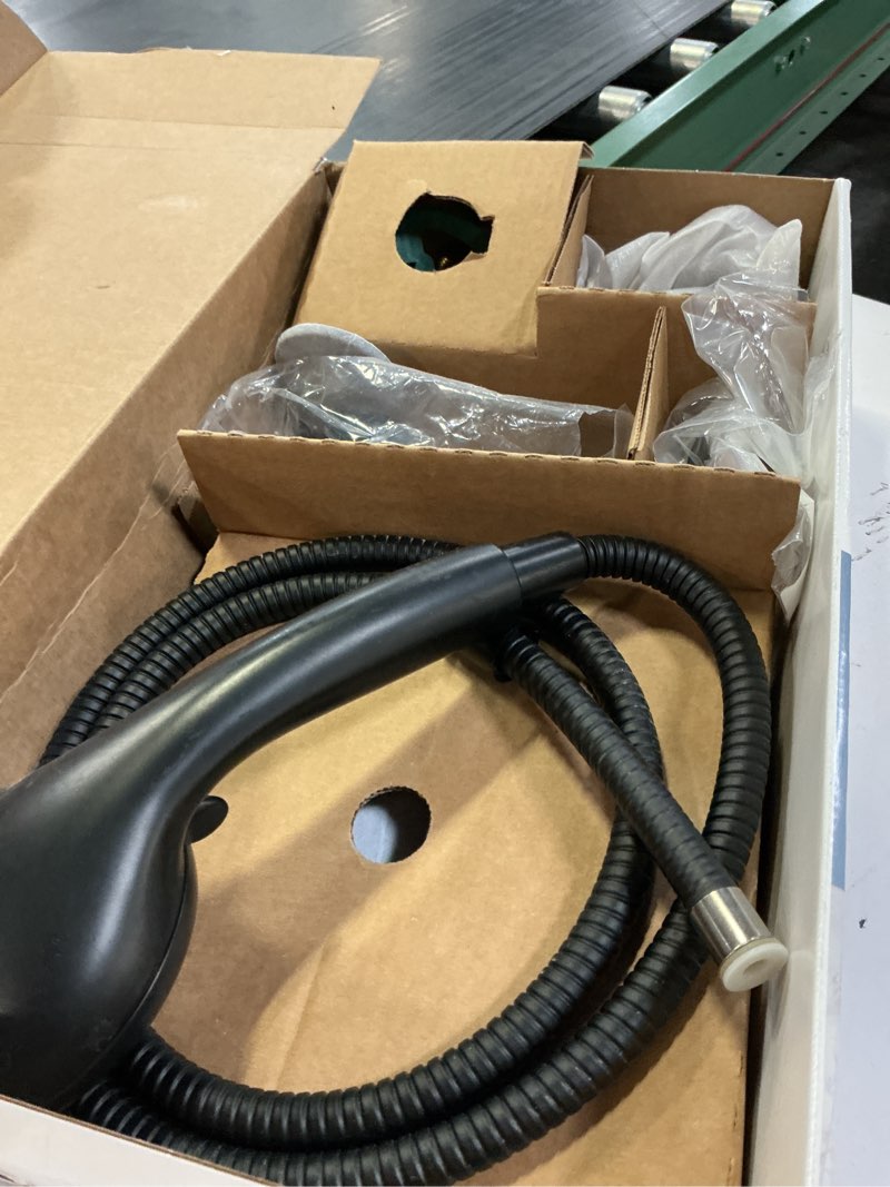 Condition photo showing Good Condition for moen beric matte black single handle modern tub and shower faucet with handshower with metal hose, valve included, 82775bl