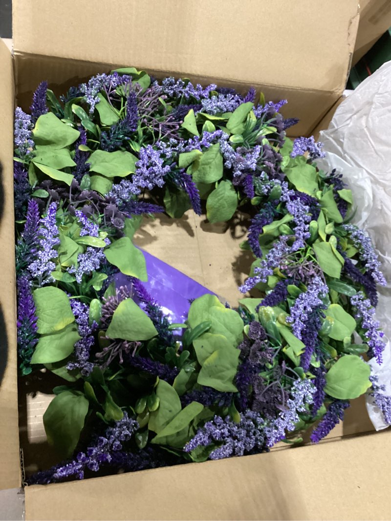 Petalyn 24 Inch Large Purple Lavender Wreath for Front Door, Artificial Summer Wreath with Eucalyptu