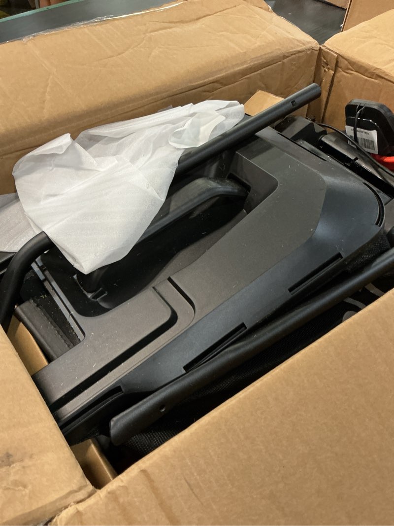Condition photo showing As Is for litheli 14 inch cordless lawn mower, brushless battery powered push mower with 5.0ah battery, 5-position height, 8-gallon bag, lightweight grass cutter for small to mid-sized yards gray