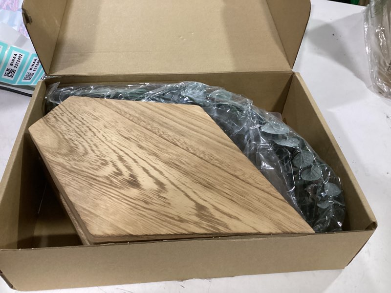 Condition photo showing New/Like New for chunful 2 pcs wooden wall planter decor hanging fake plants greenery flowers holder vase boxes for wall bohemian farmhouse room kitchen office indoor decoration (wooden color,9.8 x 6.6 x 1.2 inches) wooden color 9.8 x 6.6 x 1.2 inches