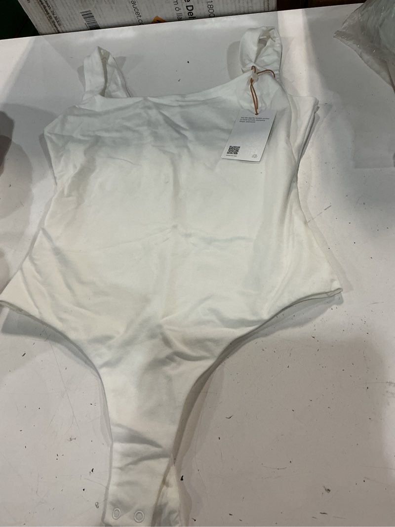 Condition photo showing Good Condition for stretch cotton jersey square neck tank bodysuit, s, soft white