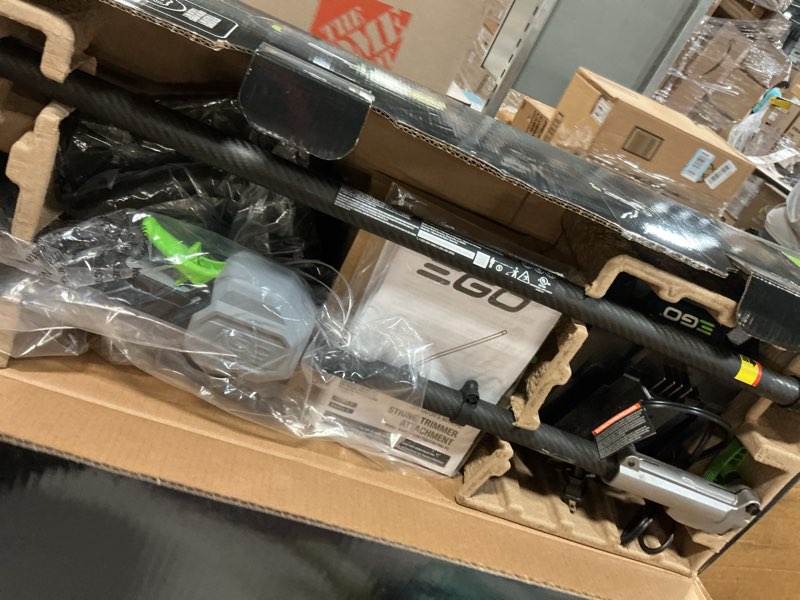 Condition photo showing As Is for ego power+ multi-head system with line iq, powerload 56-volt 17-in straight shaft attachment capable battery string trimmer 5 ah (battery included) (charger included)