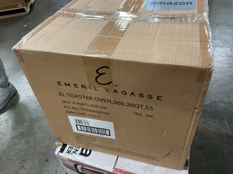 Condition photo showing As Is for Dan - Emeril Lagasse Extra Large French Door Air Fryer Toaster Oven Combo, 24 Cooking Functions and Digital Controls, 7 Accessories Included, Stainless Steel Finish, 26QT Capacity