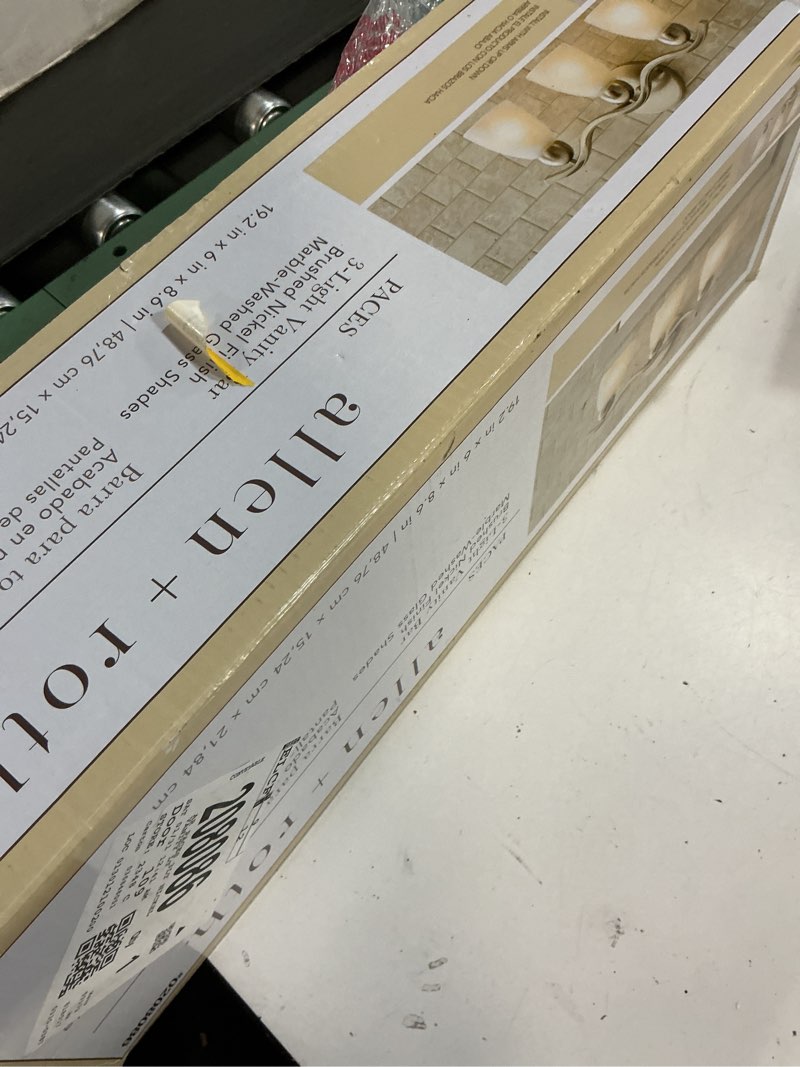 Condition photo showing Good Condition for allen + roth Paces 3-Light Nickel Modern/Contemporary Vanity Light