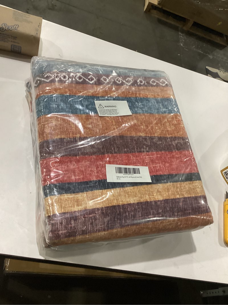 Condition photo showing New/Like New for Washable Rug 6x9 Stripe Boho Area Rug, Vintage Living Room Rug Indoor Non-Slip Non-Shedding Soft Foldable Faux Wool Large Area Rug for Bedroom, Dining Room, Farmhouse, Kids Playroom(Cream/Mix) 6' x 9' (Rectangular) Cream/Multi