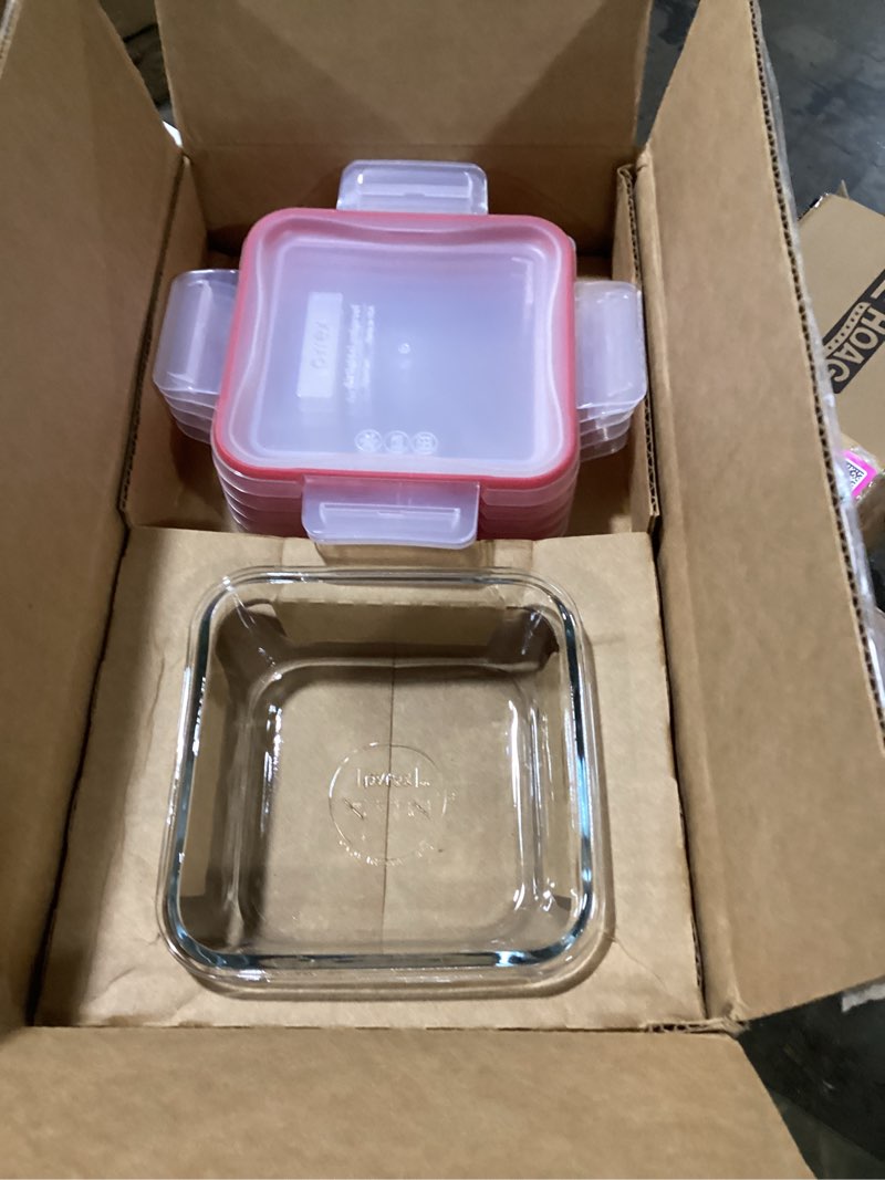 Condition photo showing Good Condition for Pyrex Freshlock (5-Pack, 4 Cup) Glass Food Storage Containers Set, Airtight & Leakproof Locking Lids BPA-Free, Meal Prep Containers Set, Freezer Dishwasher Microwave Safe 5 Pack (4-Cup)
