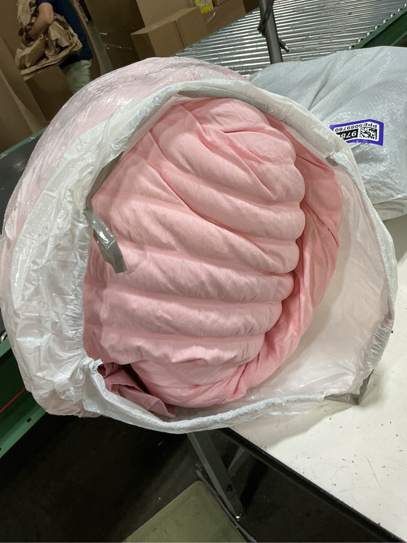 Condition photo showing Good Condition for jollyvogue pink seersucker queen comforter set, 3 pieces bed in a bag comforter set, lightweight & fluffy bedding sets queen for all season with 1 ruffle comforter and 2 ruffle pillowshams pink queen