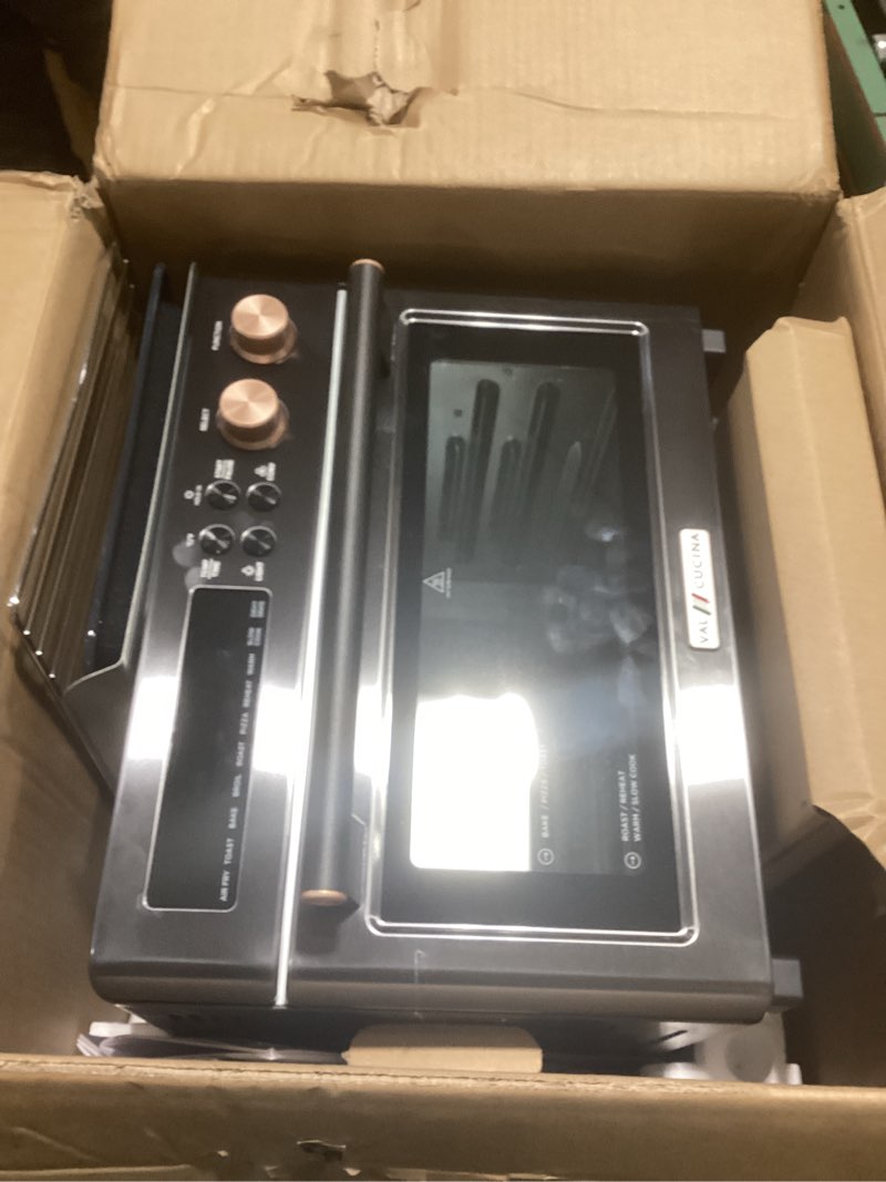 Condition photo showing As Is for VAL CUCINA Infrared Heating Air Fryer Toaster Oven, Extra Large Countertop Convection Oven 10-in-1 Combo, 6-Slice Toast, Enamel Baking Pan Easy Clean with Recipe Book, Black Matte Stainless Steel