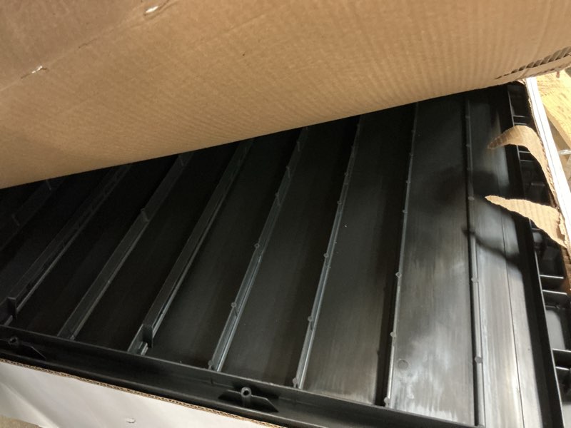 Condition photo showing As Is for 170 gal. resin deck box large indoor/outdoor storage