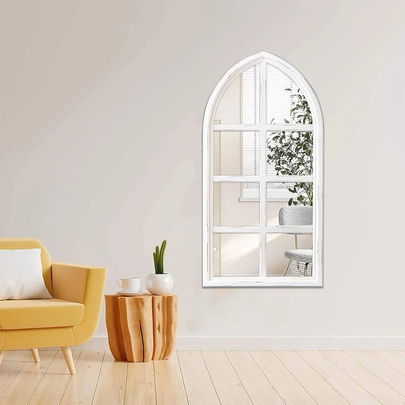 Sintosin Rustic Arched Window Mirrors for Wall Decor Living Room 18 X 36 Inch, Hanging Distressed Wh