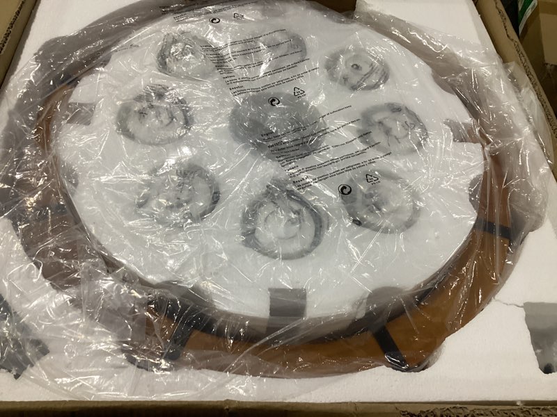 Condition photo showing Good Condition for rustic 6 light wagon wheel chandelier, round wood pendant light with seeded glass shade, farmhouse chandeliers for dining room kitchen island foyer entryway