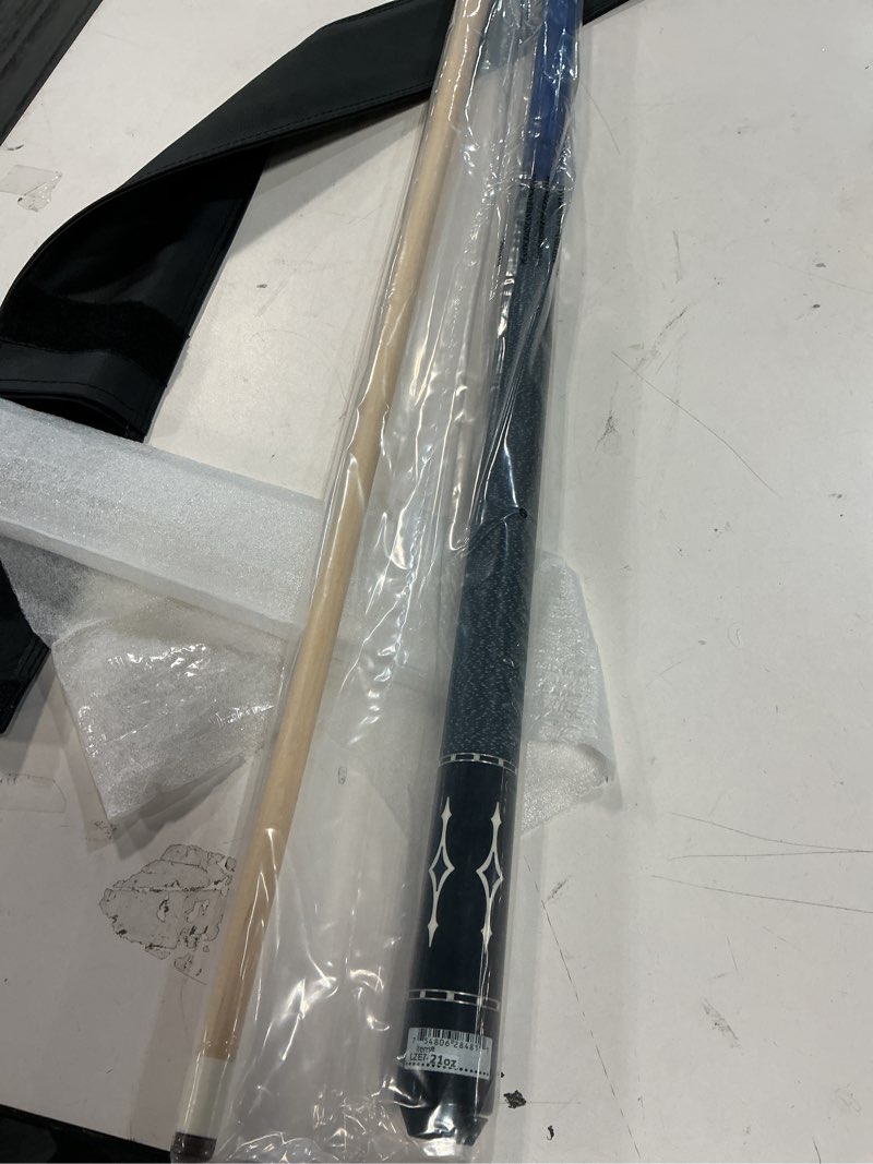 Condition photo showing Good Condition for 21 oz, Lucasi Custom Luminous Blue Birds-Eye Pool Cue with Blue and White Diamond Inlays