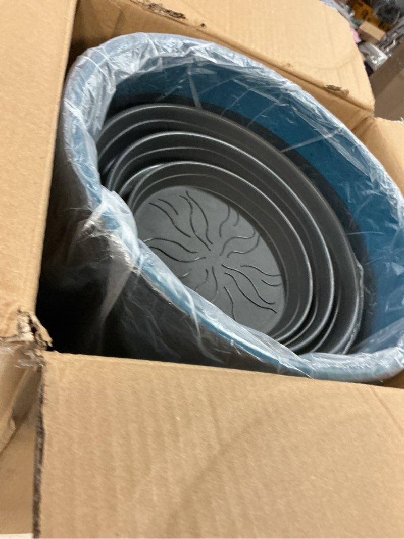 Condition photo showing New/Like New for 24,21,11 inch large plastic planters with drainage hole and saucer - set of 3 tall plant pots indoor flower pot tall round planters outdoor large tall planter blue