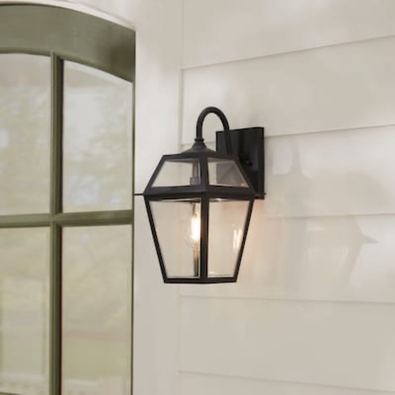  allen + roth belasco 1 -light 15-in h black hardwired outdoor wall light