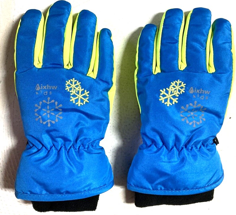 Aixhw Kids Insulated Gloves - NEW - BLUE & NEON GREEN & BLACK - Size: X-Small