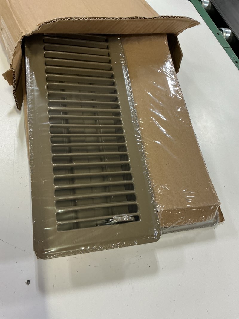 Condition photo showing New/Like New for 4" x 12" floor register vent covers 4-pack, brown, steel floor vent | walkable powder-coated metal vent covers with adjustable airflow, curved safe edges for home floor