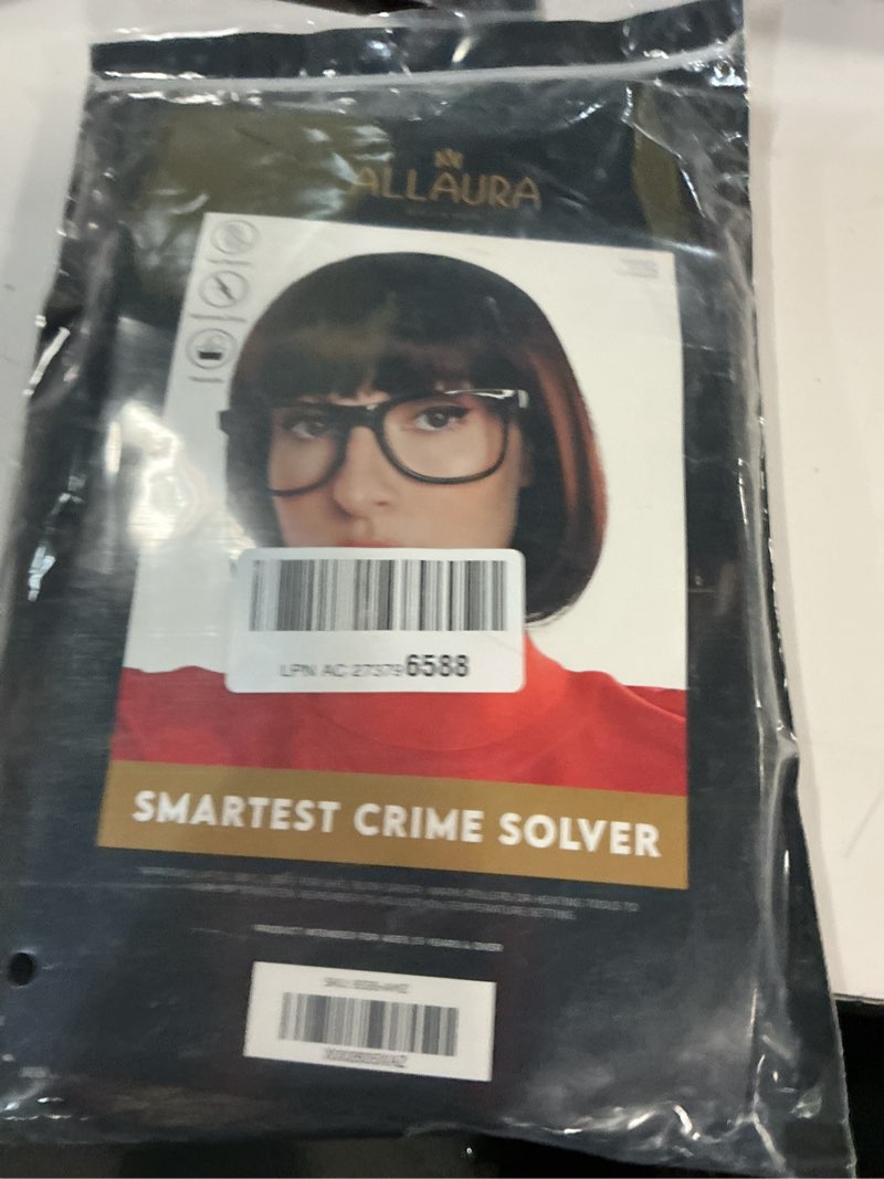 Condition photo showing New/Like New for ALLAURA Compatible with Velma Wig – Brown Bob Wig with Glasses for Women – Cosplay, Flapper Wig with Bangs, Cartoon Detective Look, Halloween Costume, Dora Style, Retro Nerdy Outfit Accessory Velma Brown Bob Wig + Black Glasses
