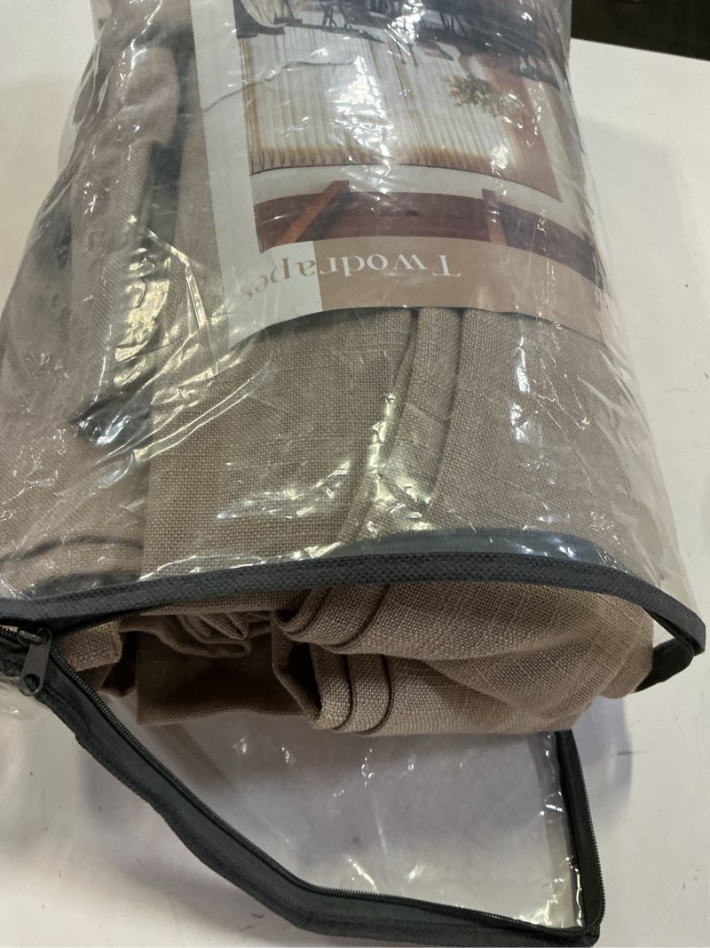 Condition photo showing Good Condition for extra long pinch pleated linen 108 inch curtains 2 panels set for living room bedroom farmhouse tan brown cotton flax back tab memory shape pinch pleat ceiling floor window curtains 9 ft grey beige grey beige 40"w x 108"l (pack of 2)