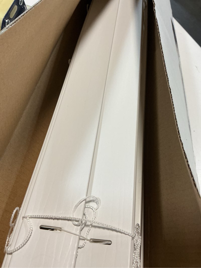 Condition photo showing As Is for better homes & gardens 2" cordless faux wood horizontal blinds, white, 30x48