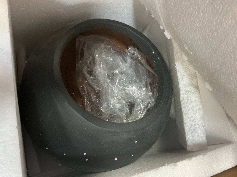 Condition photo showing Good Condition for Kante Round Concrete Flower Pot, 11 Inch Dia (7.9" Opening) Sphere Shape Design Planter with Drainage Hole and Rubber Plug for Indoor & Outdoor Plants, Black Finish with Painted Interior Black 11"Dia x 9.4"H