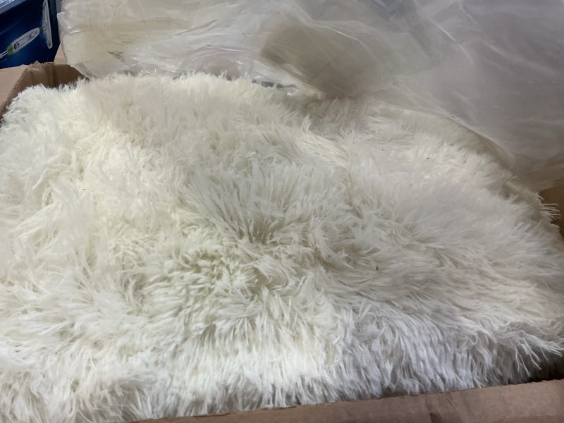 Condition photo showing As Is for OLANLY 8x10 Machine Washable Large Area Rugs for Living Room, Bedroom, Soft Fluffy Shaggy Bedside Rug, Indoor Floor Carpet for Kids Girls and Boys, Dorms, Nursery, Home Decor Aesthetic, Ivory 8x10 ft Ivory