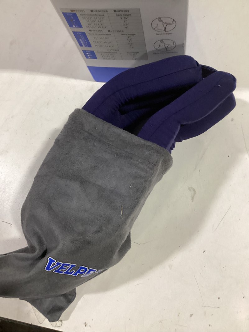 Condition photo showing Good Condition for VELPEAU Neck Brace for Neck Pain and Support - Soft Cervical Collar for Sleeping in Bed, Snoozing, Sleeping Upright, Anti-Snoring, Sleep Apnea for Women & Men (Blue, Comfort Version, Medium: 11.5-14"/3?) Medium (Pack of 1) Comfort(regular)blue