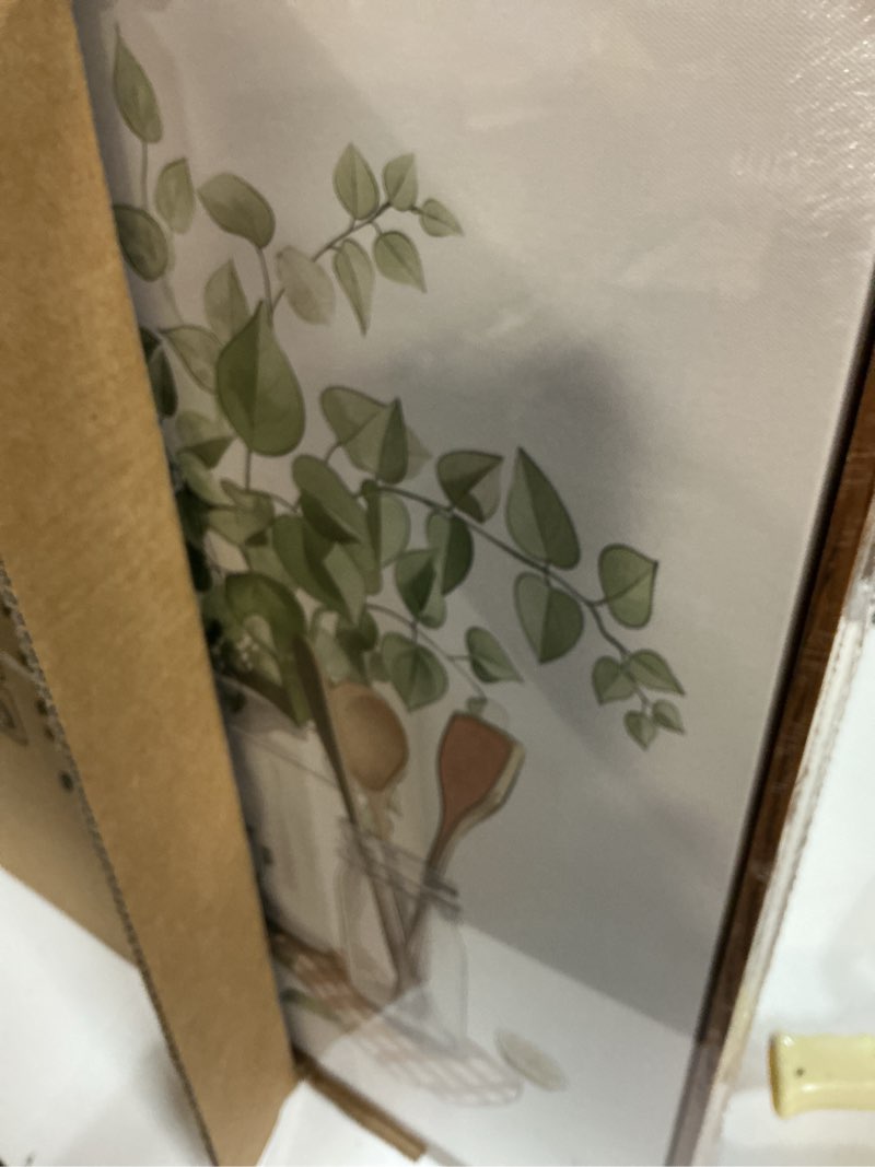 Condition photo showing New/Like New for framed botanical wall art for kitchen, 3 piece modern farmhouse sage green plant canvas painting prints, vintage rustic farmhouse utensil artwork for kitchen dining room coffee bar wall decor, 16x24 16" w x 24" h x 3pcs white & green & beige