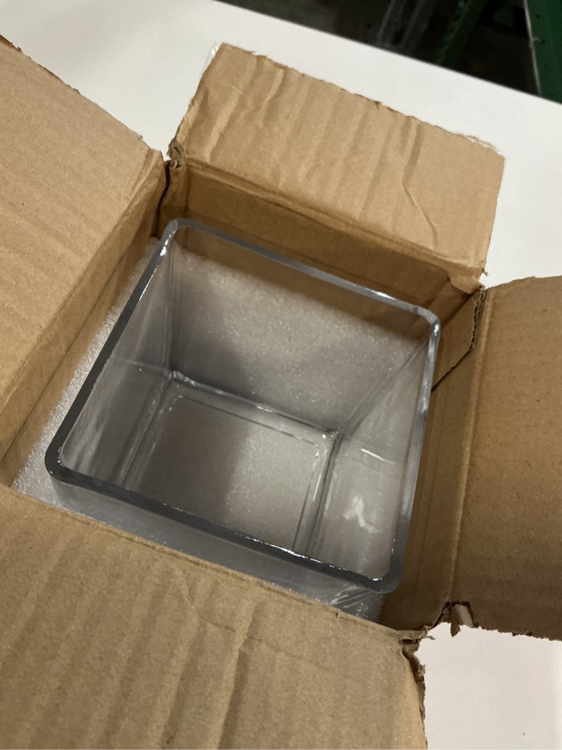 Condition photo showing Good Condition for 1 pack square glass vase 5" x 5" x 5", clear flower vase | candle holder for centerpieces, wedding party home decor