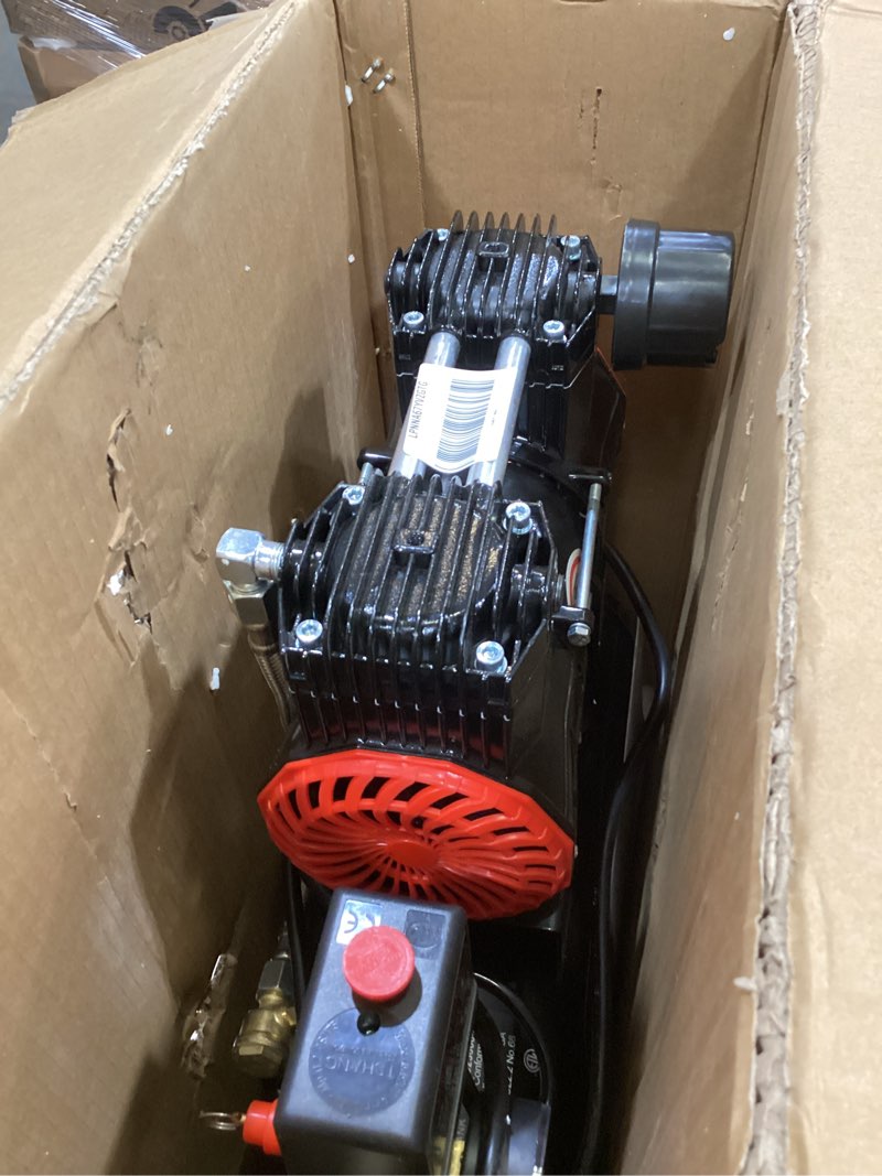 Condition photo showing As Is for portable air compressor with 3 gallon steel tank, 1.15 hp 2.2 cfm @ 90 psi, 116 max psi oil-free air compressor for garage, home use, tire inflation, nail gun, diy projects,110v