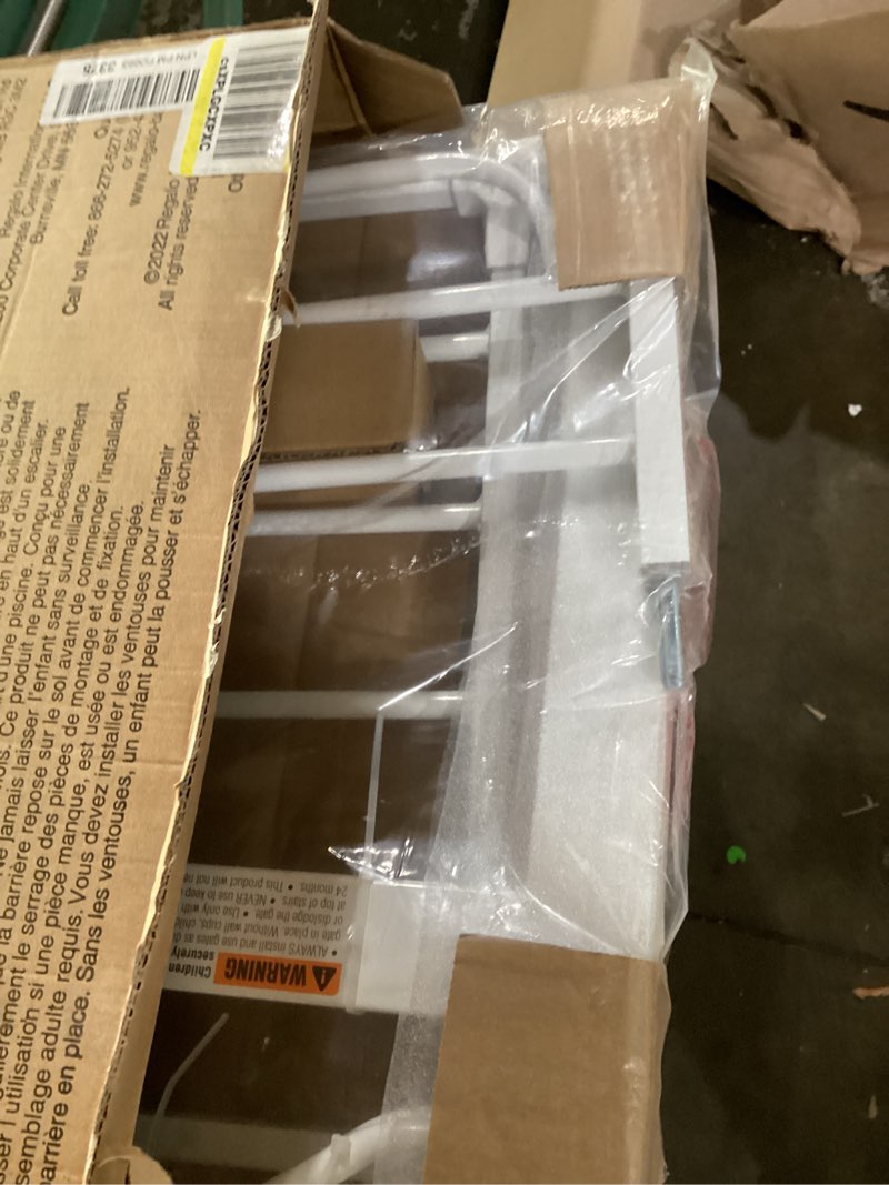 Condition photo showing Good Condition for regalo safety 29-38.5" baby gate for doorways & bottom of stairs, pressure mounted baby gate with door for babies, toddlers & pets, tested & safe for 30 years, american designed, american owned, white white 29-38.5"w x 30"h