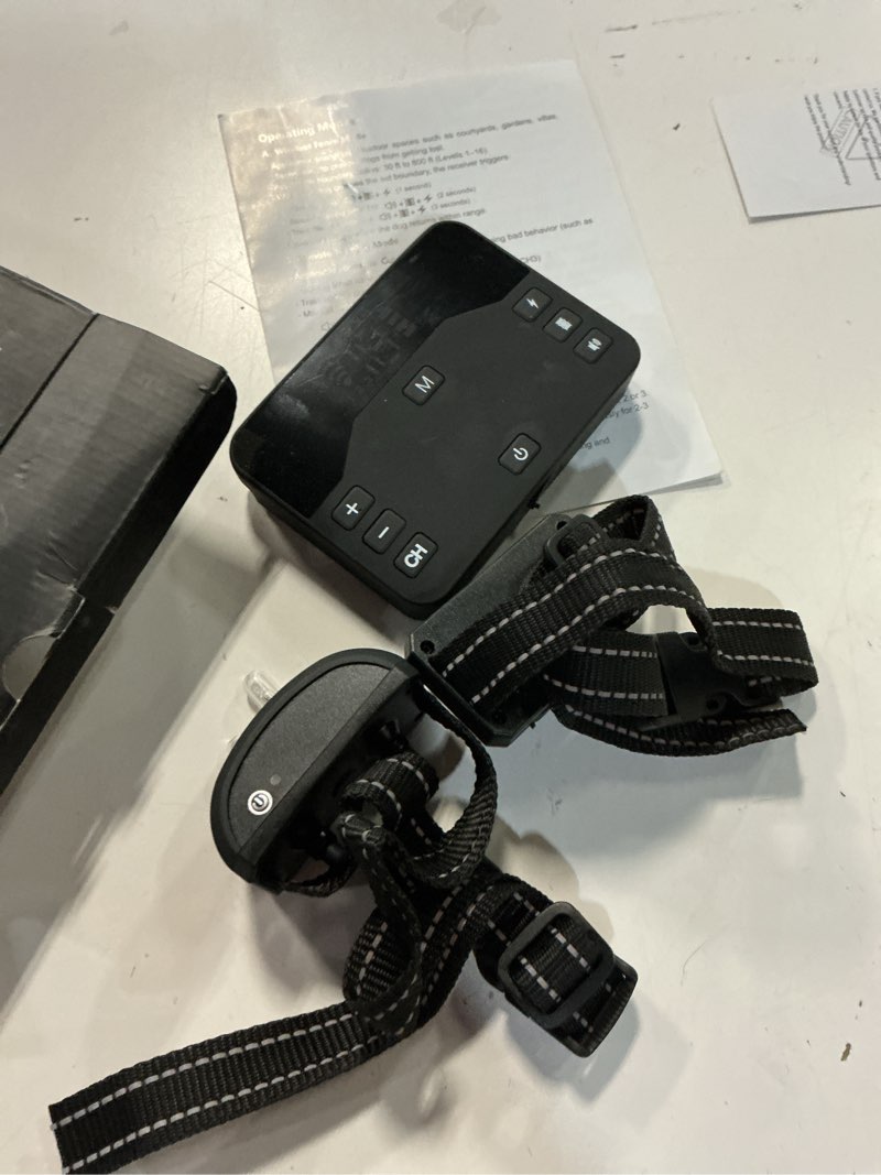 Condition photo showing As Is for 2-in-1 wireless dog fence system with remote training collar, adjustable electric boundary, beep/vibration/static modes, rechargeable waterproof dog collar fence for two dog