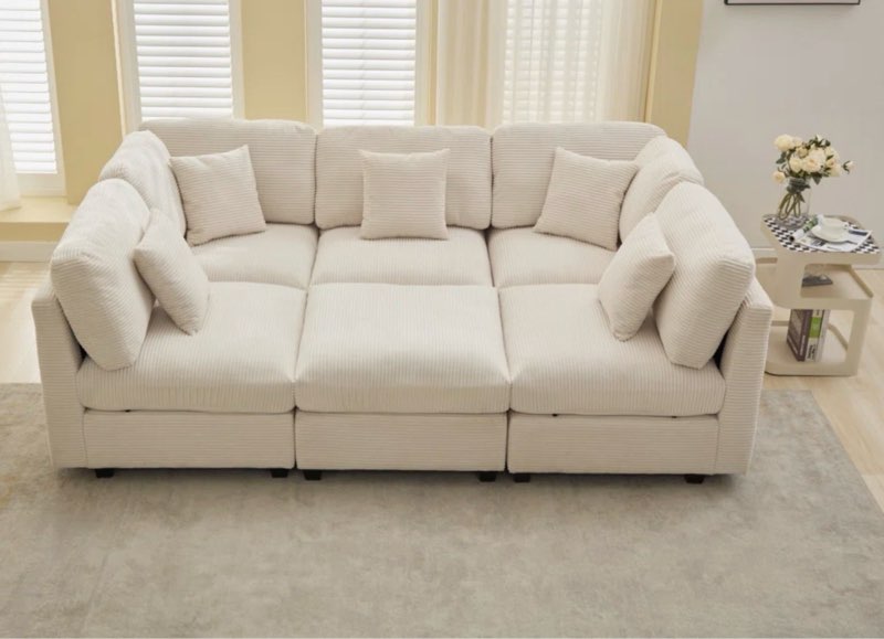 6-piece Corduroy Sleeper Sectional