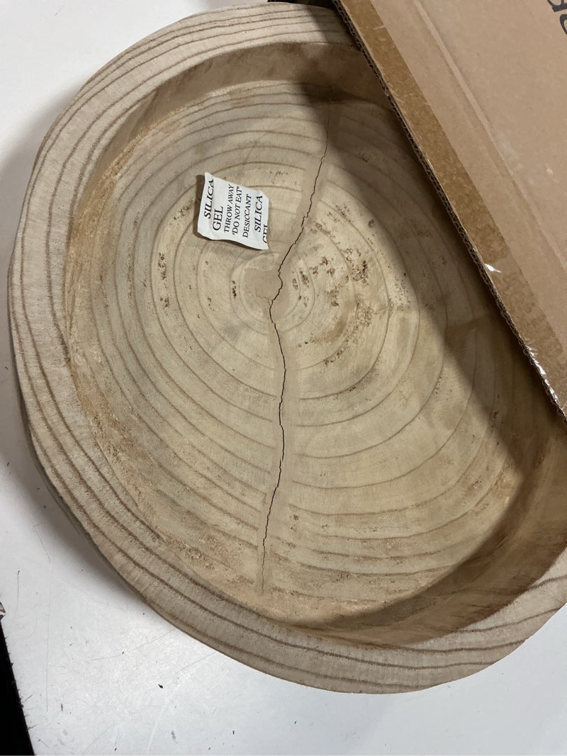 Condition photo showing As Is for creative co-op paulownia wood hand carved tray
