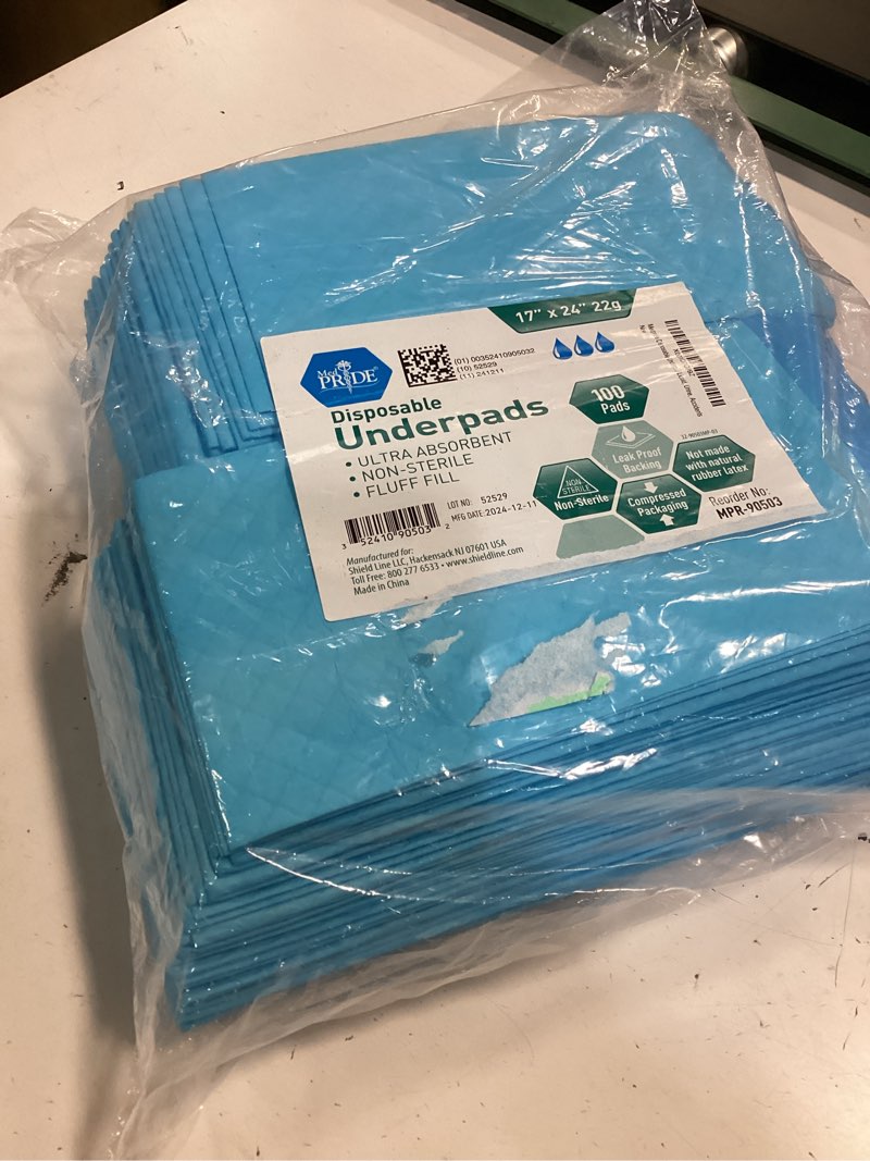 Condition photo showing New/Like New for medpride disposable underpads 17'' x 24'' (100-count) incontinence pads, bed covers, puppy training | thick, super absorbent protection for kids, adults, elderly | liquid, urine, accidents