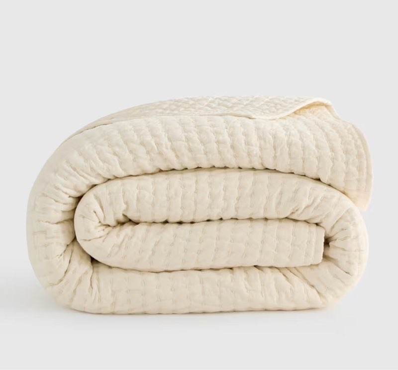 (missing pillowcases )quince, european linen cotton stitch quilt(88”x92”) ivory