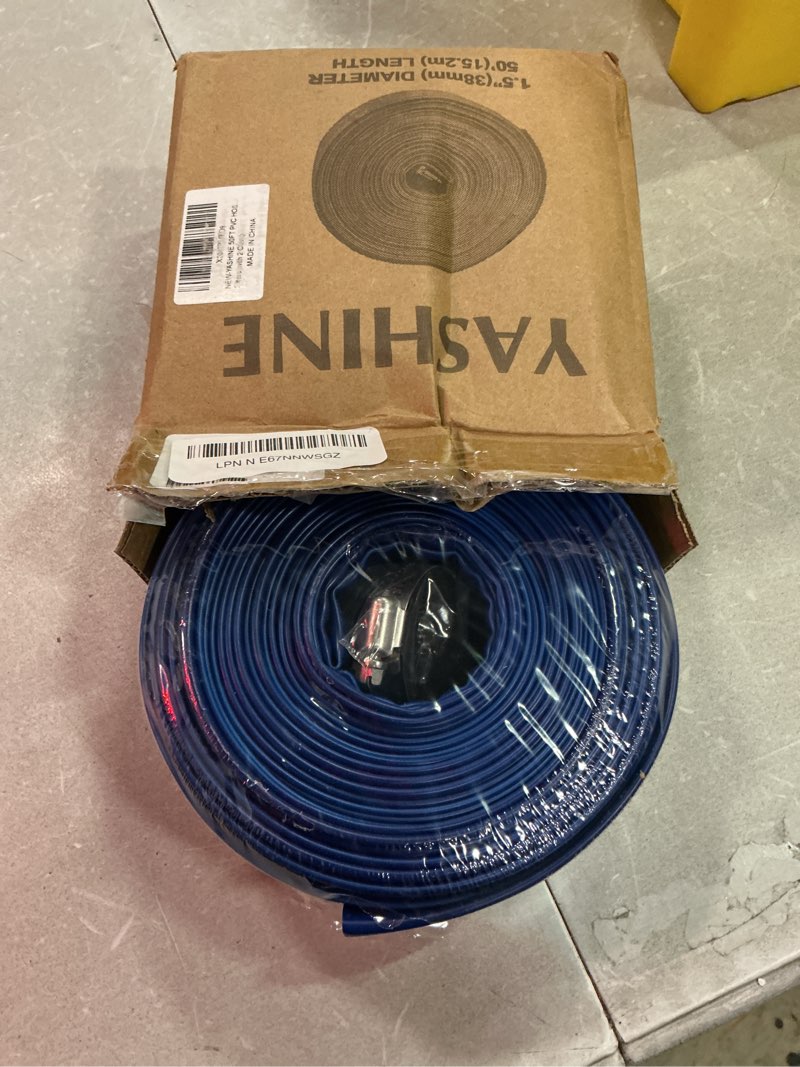Condition photo showing New/Like New for pvc hose 1-1/2"*50ft, pool backwash hose, heavy duty reinforced blue pvc lay flat water, for swimming drain pools and clean filters, with 2 clamp