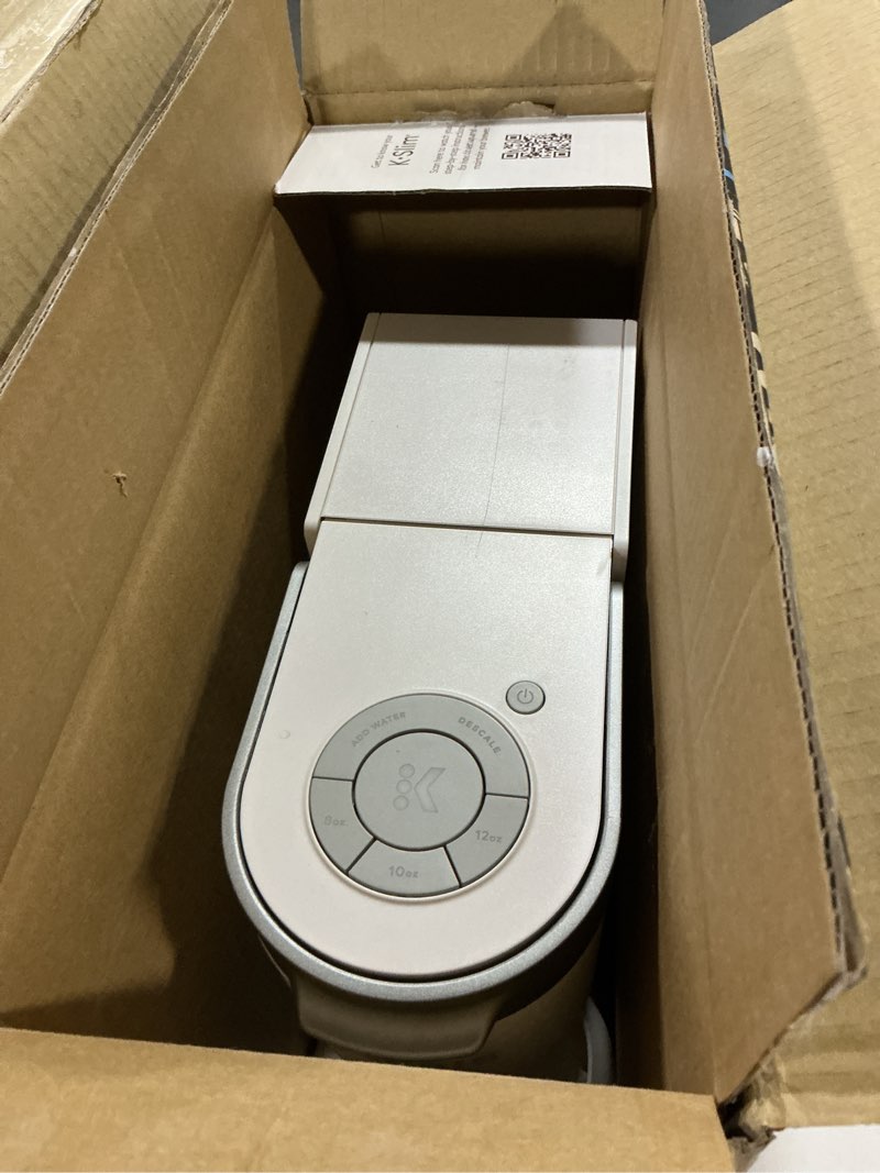 Condition photo showing As Is for keurig k-slim single serve k-cup pod coffee maker, multistream technology, 3 brew sizes, slim and sleek design, 46oz removable reservoir, white