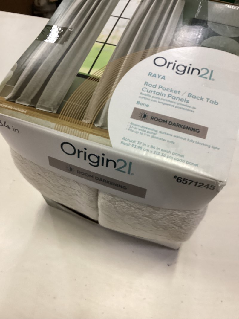 Condition photo showing New/Like New for origin 21 84-in bone room darkening interlined back tab curtain panel pair