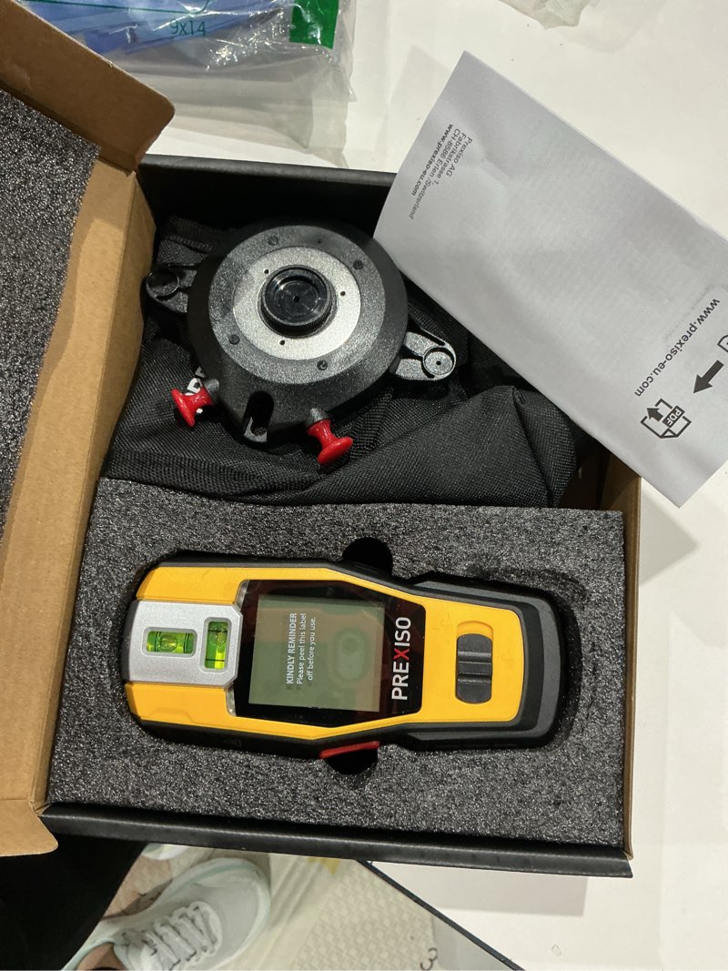 Condition photo showing Good Condition for prexiso 2-in-1 stud finder with laser level, rechargeable multi surface cross line laser & wall stud scanners tool for hanging frames & picture, wood ac wire metal studs joist pipe detection