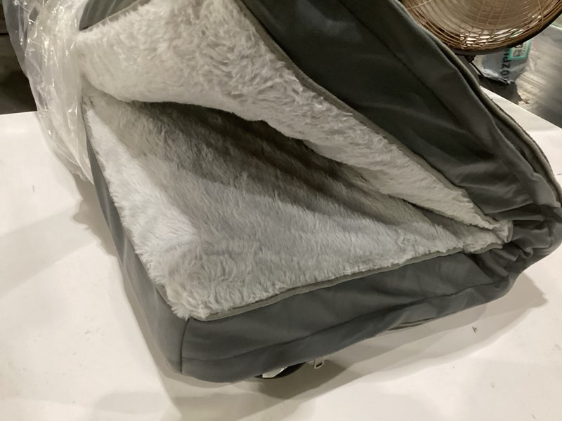 Condition photo showing As Is for sunheir orthopedic dog bed for large dogs - big waterproof dog crate bed with removable washable cover, egg crate foam support, anti-slip bottom, deluxe plush pet bed mat (grey) grey 35.0"l x 22.0"w x 3.0"th