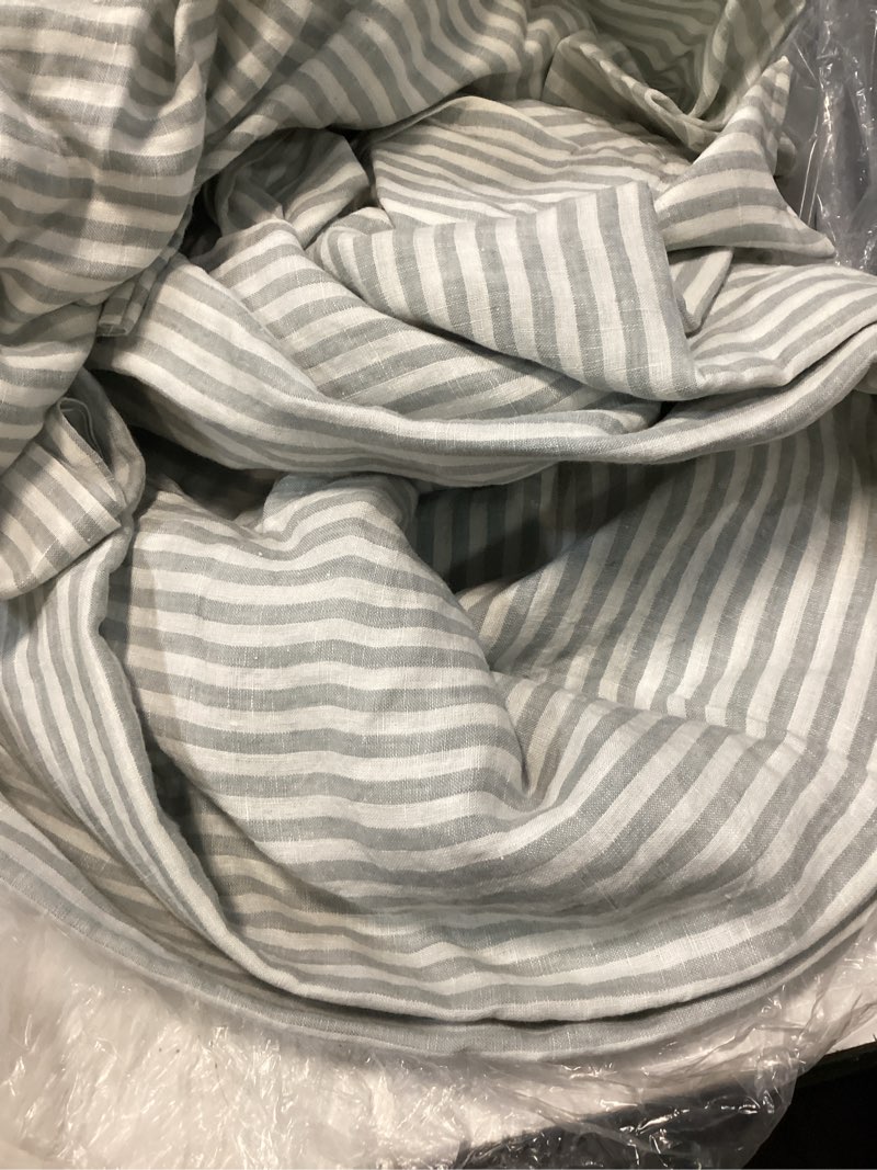 Condition photo showing Good Condition for european linen stripe sheet set, queen, mist/white stripe