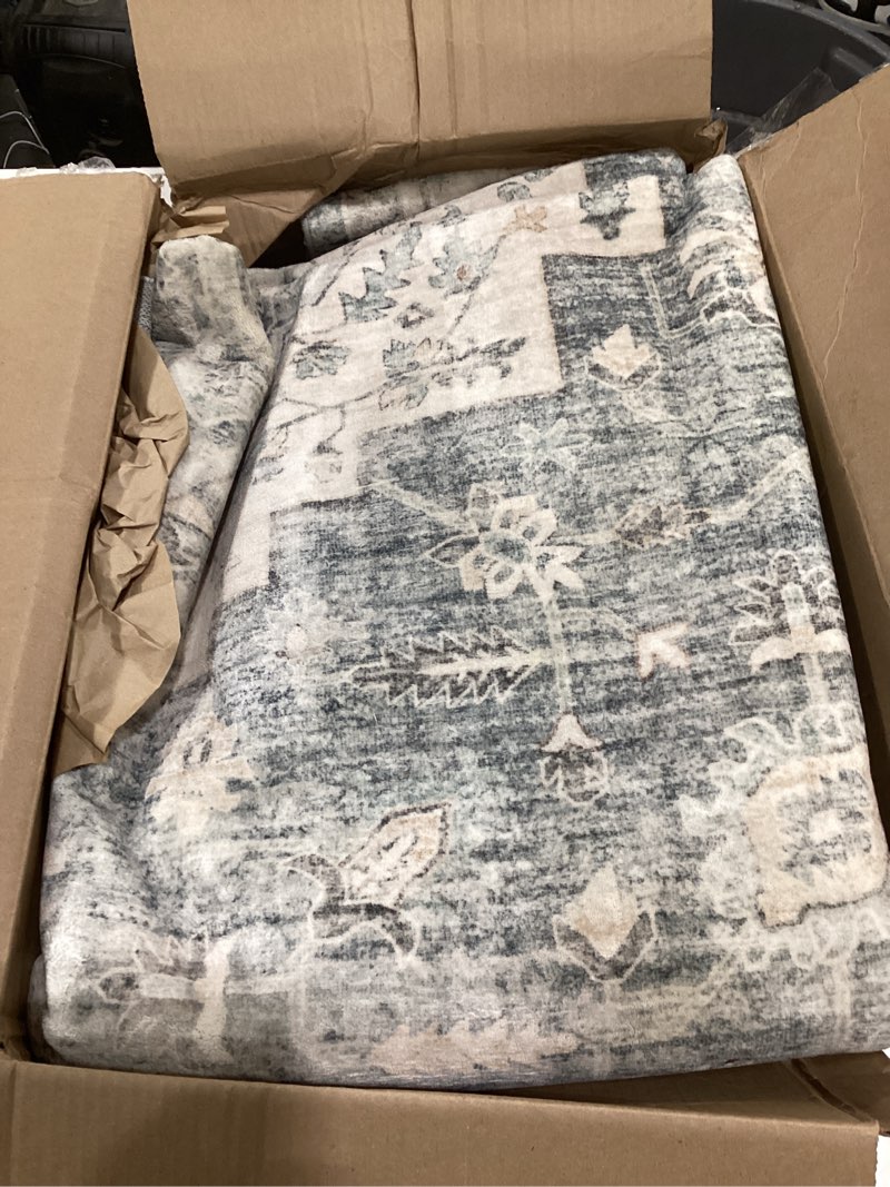 Condition photo showing Good Condition for LIVEBOX Washable Area Rug 5x7 Rugs for Living Room Bedroom, Non-Slip Boho Indoor Carpet for Dining Room Office, Low-Pile Farmhouse Soft Carpets for Kids Nursery Playroom, Sage Green 5'x7' Sage Green